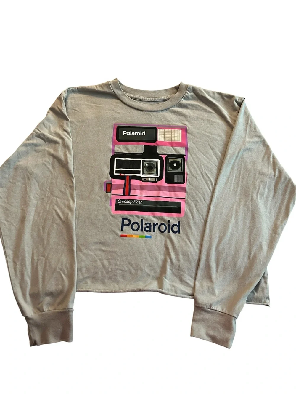Polaroid Graphic Grey Long Sleeve Tshirt With Crew Neck